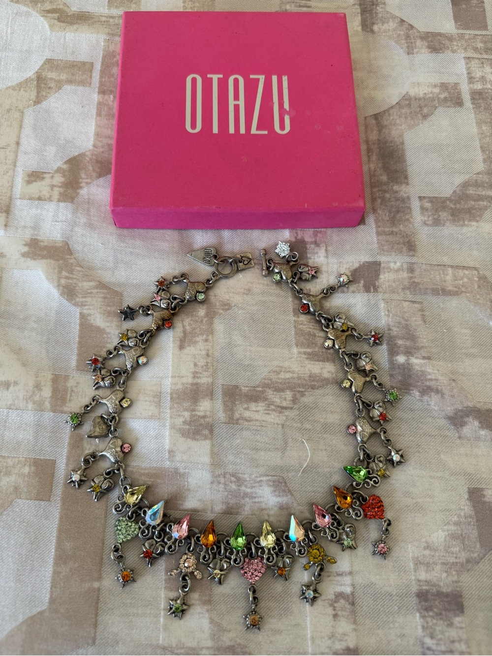Otazu Multicolor Crystal Charm Necklace - Silver Tone